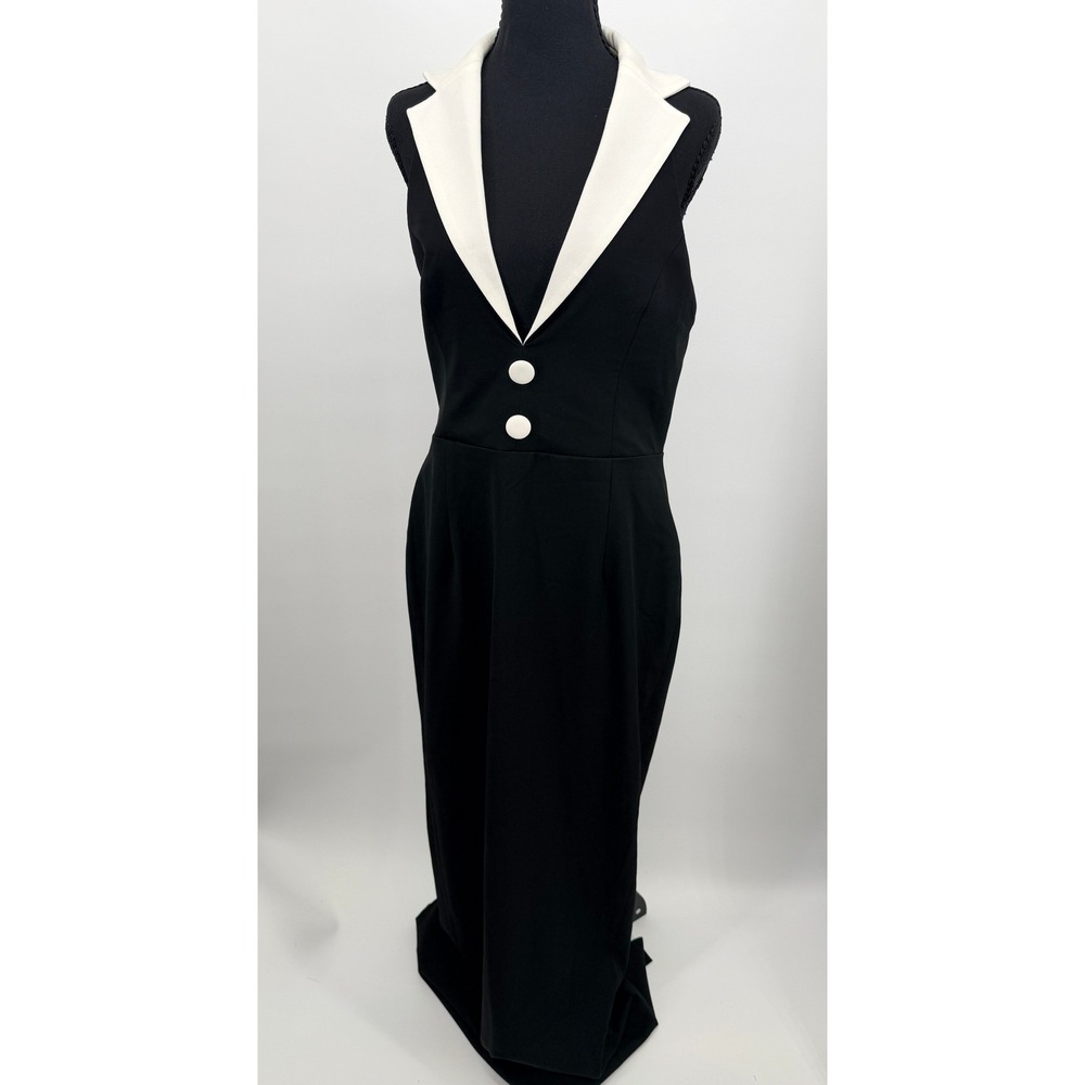 Miss Circle Maxi Dress Womens Black White New Tuxedo Style Lapel Gown